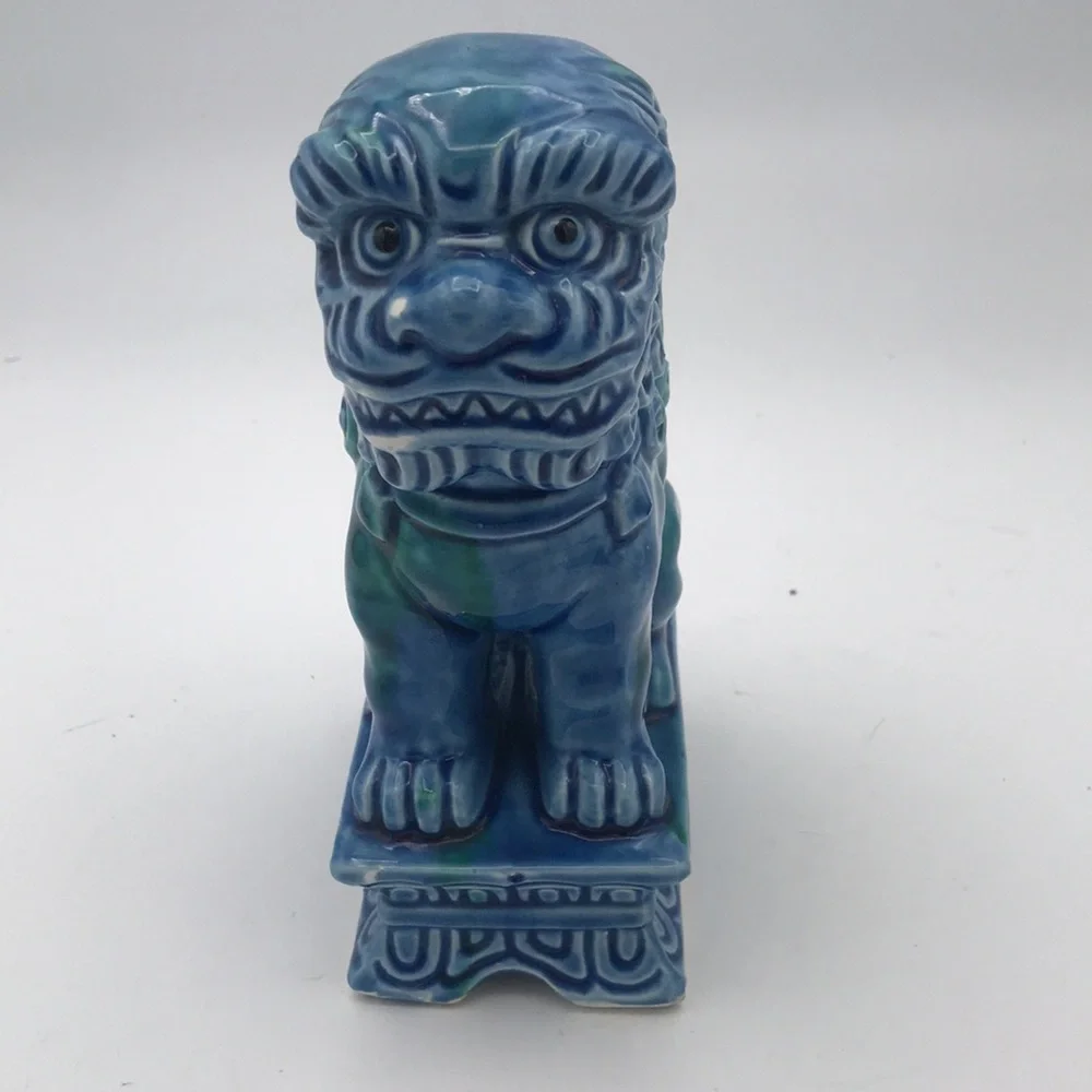 VTG Mid 20th Century Foo Dog Turquoise Glazed Porcelain Made in Japan - Picture 4 of 13